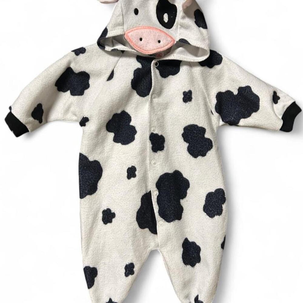 3-6 months vintage late 80s baby cow one piece costume Halloween country farmer